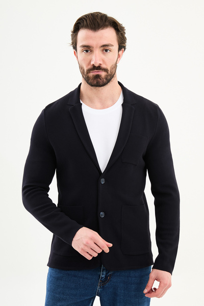 Mcr Ίσιο στενό παλτό με γιακά και τσέπες με κουμπιά, ανδρικό πλεκτό μπουφάν σ...