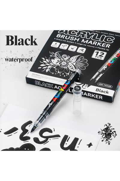 Choice Black-12 Pcs 12 Pcs Art Markers Waterproof Black/White Brush Pen Tip F...