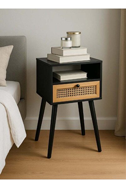 Ollieroo طاولة جانبية من الخيزران مع درج واحد ومساحة تخزين مفتوحة - طاولة ليل...