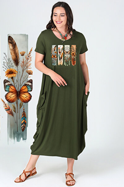 Curvy Trend Rochie Jumbo cu mânecă scurtă cu imprimeu boem cu fluturi de mări...