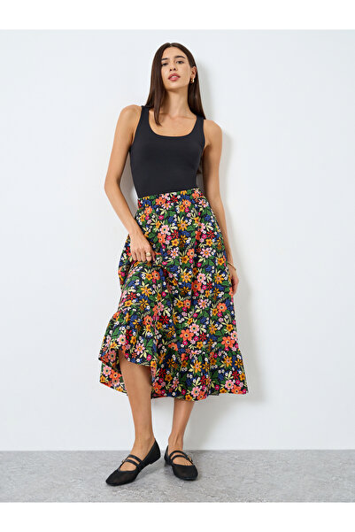 Take Two By Styli Floral Printed Elastic Waist Skirt