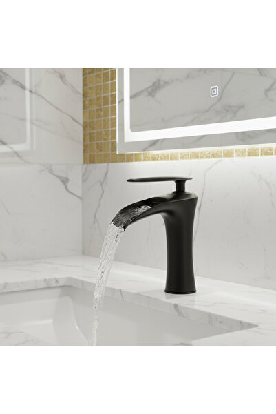 EMFA AKSESUAR صنبور حوض غسيل أسود بتصميم شلال - تصميم عصري لصنبور حوض غسيل أسود