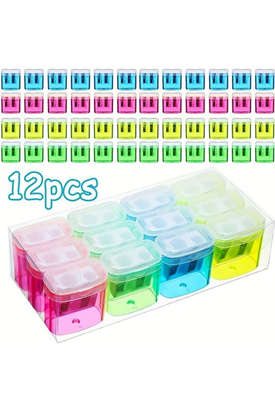 Choice مبراة أقلام رصاص عشوائية الألوان مكونة من 12 قطعة، ذات جسم كبير وغطاء ...