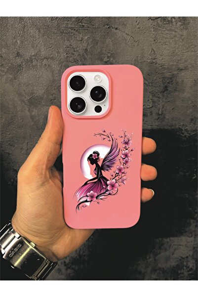 ALYACEPSTORE CASE حافظة آيفون 16 برو المتوافقة بنمط الجنية والزهور باللون الوردي