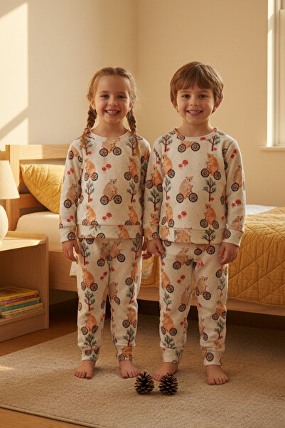 Fulla Moda Koala Baskılı Polar Unisex Çocuk Pijama Takımı