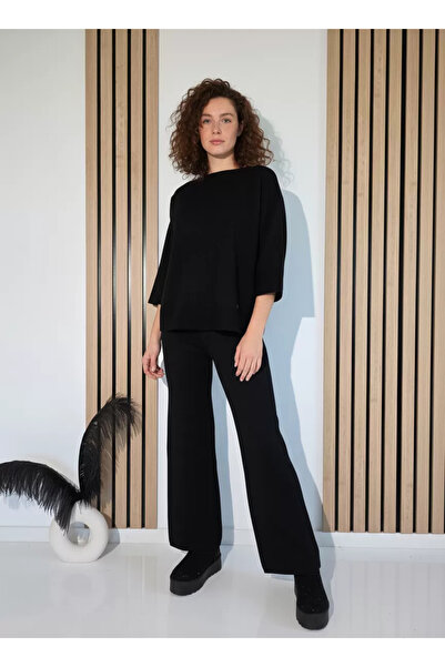 Zaira Γυναικείο μαύρο πλεκτό κοστούμι Kirra 2 τεμαχίων #A1253 - L/XL