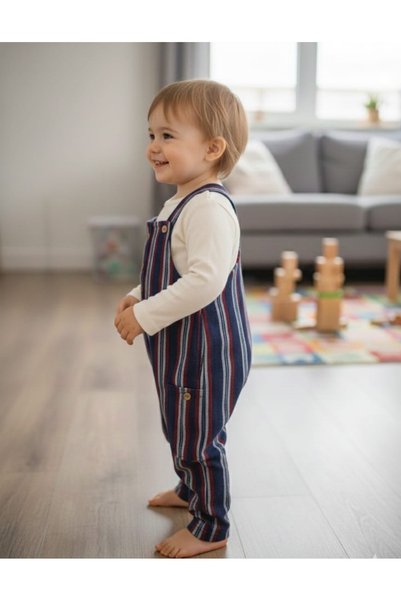 Kyex Unisex Striped Overall Jumpsuit Farmer Style | High Quality Cotton Strappy Baby and Children's Clothing