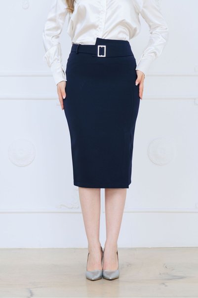 QUBERZ High Waist Buckled Pencil Skirt |   Office Stylish Thick Fabric Below-Knee Skirt