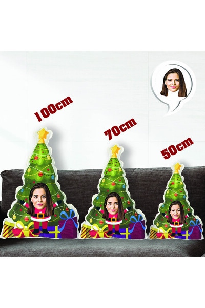 EJOYA Kişiye Özel Fotoğraflı Yeni Yıl Ağacı Peluş 70 cm Yastık 116229