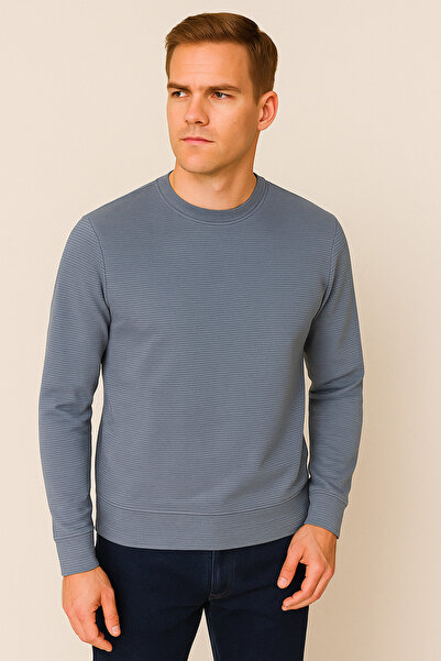 LACİVERTMEN Erkek Basic Sweatshirt Fit Kalıp, Ottoman Dokulu Yumuşak Kumaş, C...