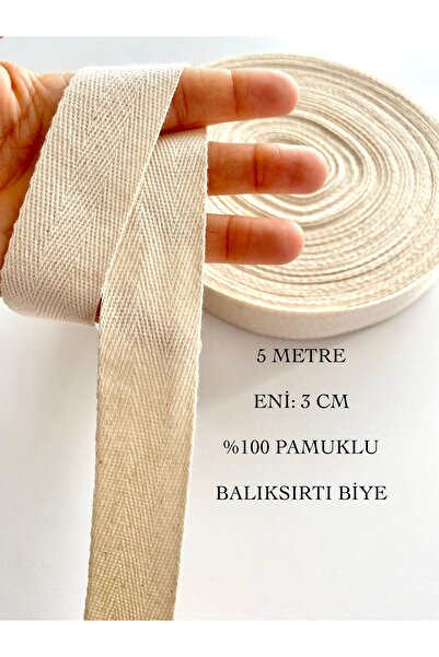 seyranat 5 Metre Eni 3 Cm Ekru %100 Pamuklu Dar Dokuma-Dikiş Kapatıcı-Çok Ama...