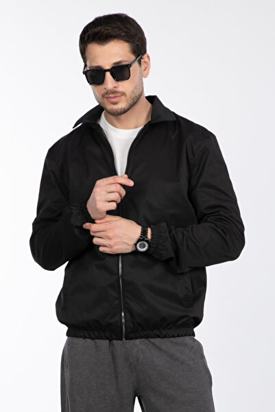 BARRELS AND OIL Zippered Bomber Jacket - Black