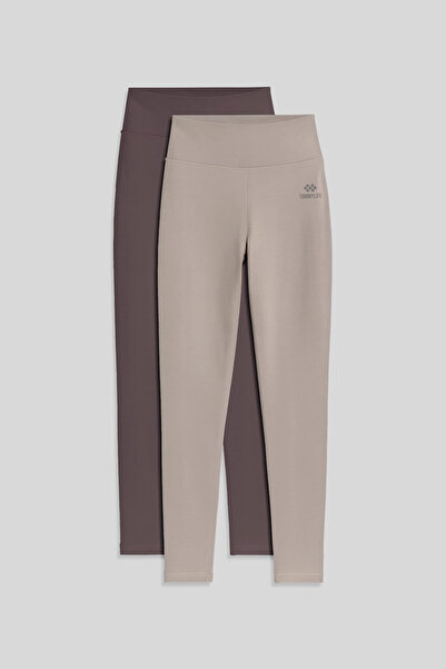 TOMMY LIFE slim fit Pachet de 2 jambiere Capri pentru femei maro-bej închis - 94011