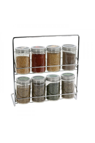 Excellent Houseware Set de 8 recipiente pentru depozitarea condimentelor cu suport, sticlă, 23x24 cm, transparent