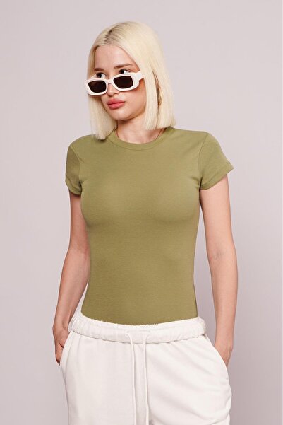 Madmext Light Green Crew Neck Basic Women's T-Shirt Mg2479