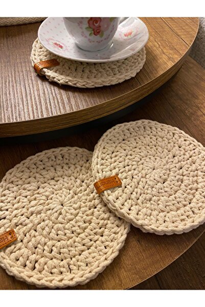 Eylül Deniz Handmade Makrome İpinden El Örgüsü Bardak Altlığı, Etiketli 3 Lü set