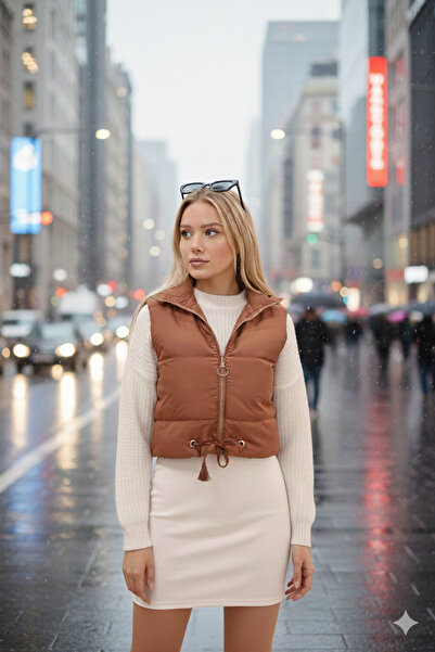 mooishan Novel Short Puffer Crop Vest - Jessia