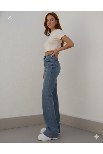 NWC Zayn material elastic Pantaloni casual pentru femei, albastru mediu, supe...