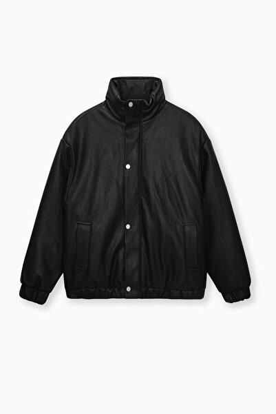 BARRELS AND OIL Men's Leather-Look Coat - Black