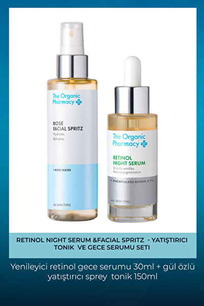 The Organic Pharmacy Retinol Night Serum &Facial Spritz - Yatıştırıcı Tonik ve Gece Serumu Seti