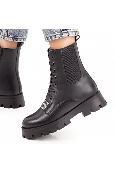 Modlet.ro Ghete negre pentru femei din piele naturală cu fermoar și inserție ...