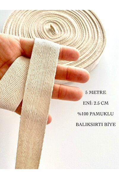 seyranat 5 Metre Eni 2.5 Cm Ekru Renk %100 Pamuk Dar Dokuma-Dikiş Kapatıcı-Ço...