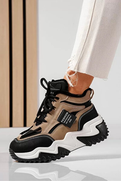 Zaira Women's fur-lined khaki sneakers made of eco-leather Chiara #22514 - 40