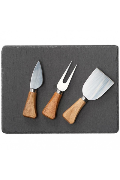 zeller set de servire brânzeturi, oțel inoxidabil/lemn/piatră, 24x18 cm, negru