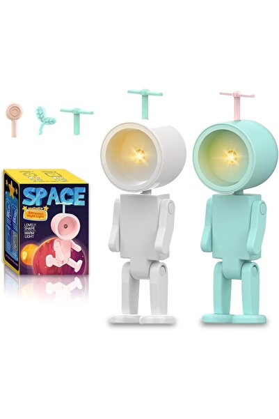 The Bros مصباح ليلي على شكل روبوت لطيف، مصباح مكتبي صغير بتقنية LED (قطعتان)