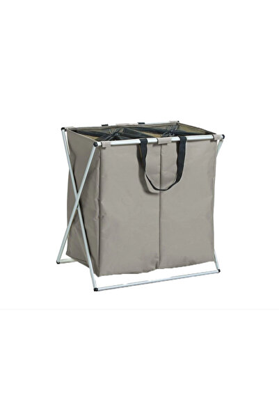 zeller double laundry basket, polyester/aluminum, 59x37x58 cm, gray