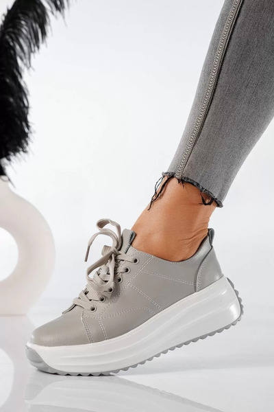 Zaira Γυναικεία γκρι πάνινα παπούτσια από γνήσιο δέρμα Lorena #20860 - 40