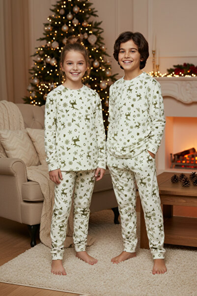 Fulla Moda Geyik Desenli Polar Unisex Çocuk Pijama Takımı