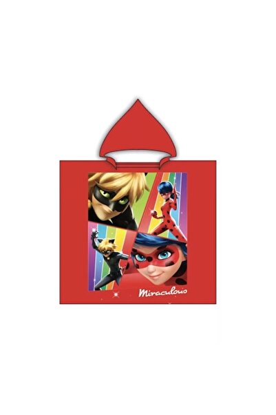 Miraculous Ladybug Prosop Poncho, Microfibră, Roșu, 110 x 55 cm