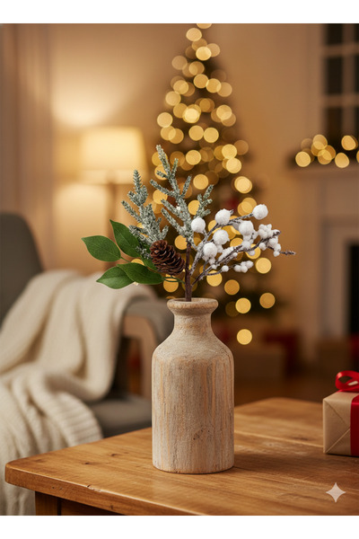 DODOMAR 28 cm – Ramuri decorative de pin de Crăciun cu flori de fructe de pădure albe, pentru decorarea mesei și a copacilor