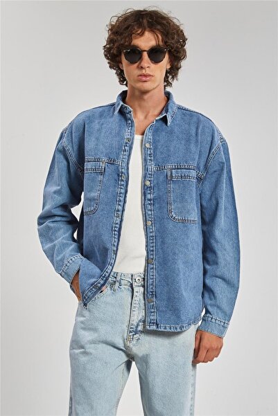 BARRELS AND OIL Men's Double Pocket Snap Button Shirt - Blue Snow Y.