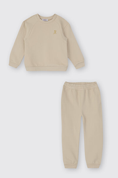 Panço Kız Bebek Nakış Detaylı Bej Eşofman Takımı