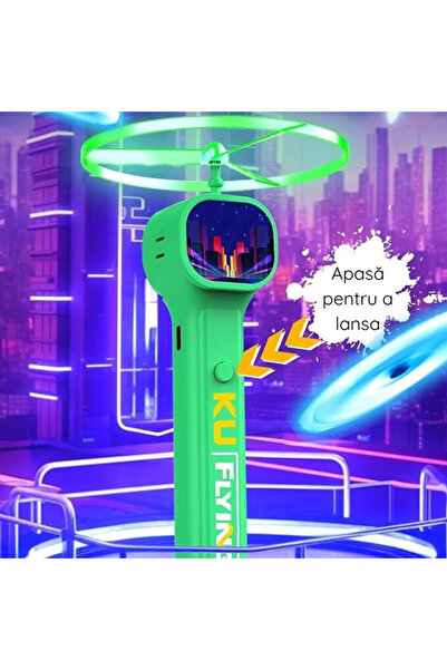 OEM Electric Launcher with Rotating Discs, Set of 6 Luminous+Classic Discs, USB Rechargeable, Green