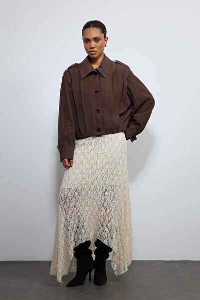 Antioch Mock Neck Coat with Coffee Pleat Detail