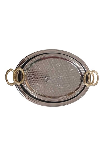 Dalgıç 2li Oval Yeni Model Lüks Tepsi Seti-Gümüş 2002