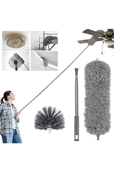 NECOMI منفضة ريش مزودة بعصا تمديد طويلة للغاية، ورؤوس بديلة من الألياف الدقيقة وخيوط العنكبوت