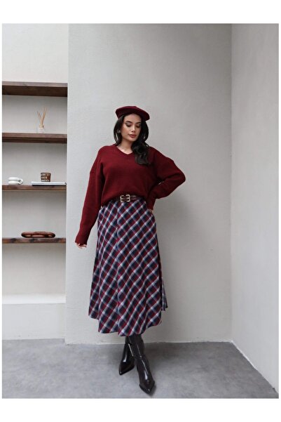 ESRAHELVACI Plaid Pocketed Flared Long Skirt