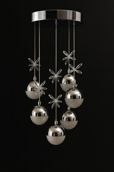 Bohem Aydınlatma Bohem Ayadınlatma 6'Lı 3 Renk Led Top Gümüş Avize Beyaz/Sarı/Gün ışığı