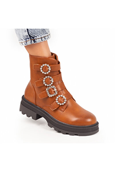 Modlet.ro Ghete maro de damă cu fermoar și catarame cu pietre aplicate MOD07217