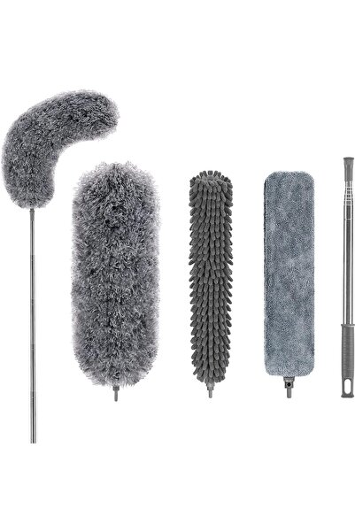 MIXDE منفضة ريش من الألياف الدقيقة، 4 قطع مع عصا قابلة للتمديد من 30 إلى 100 ...