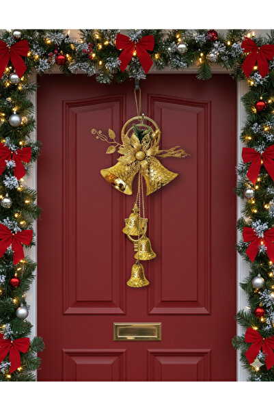 DODOMAR 40 cm – Altın Halkalı Çanlı Çiçekli Yılbaşı Kapı Süsü Dekoratif Yeni ...