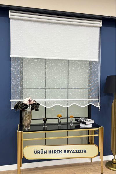 EYMENS HOME JT10 Çift Mekanizmalı Benekli Tül ve Stor Perde Etek Dilimli (Kırık Beyaz )