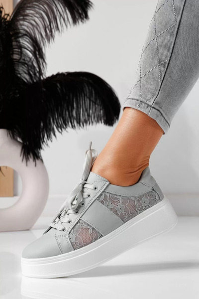 Zaira Γυναικεία γκρι αληθινά δερμάτινα πάνινα παπούτσια Otilia #21567 - 40