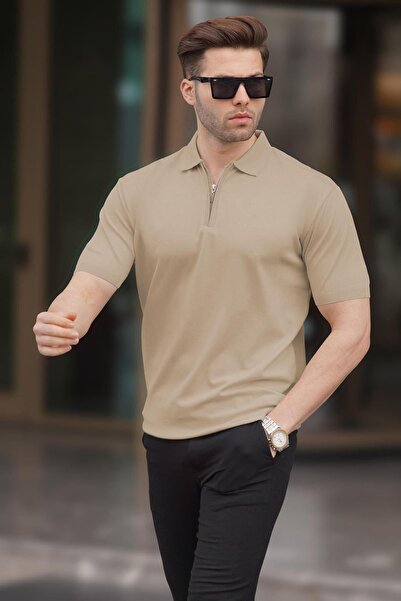 Madmext Mink Zipper Detailed Polo Neck Knitwear T-Shirt 6885