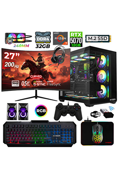XASER Helmet X55 Ryzen 7 5700X 32GB Ram 1TB M.2 NVMe SSD 12GB RTX5070 Sıvı So...