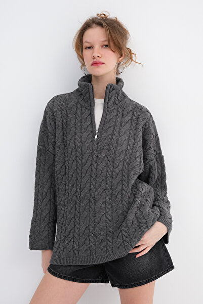 Addax Hair Braided Knitwear Sweater K2394